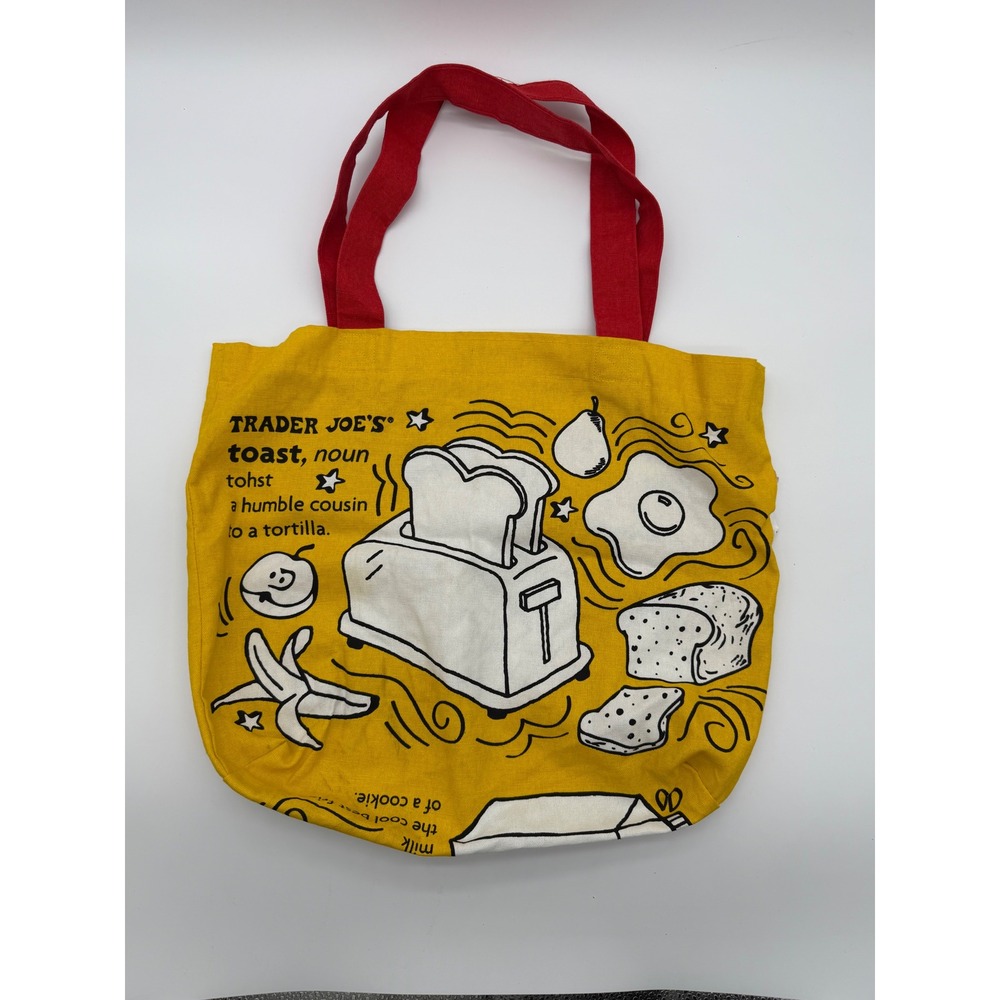 Trader Joe's Breakfast Tote Bag Yellow Red Canvas Reusable Grocery Shopper